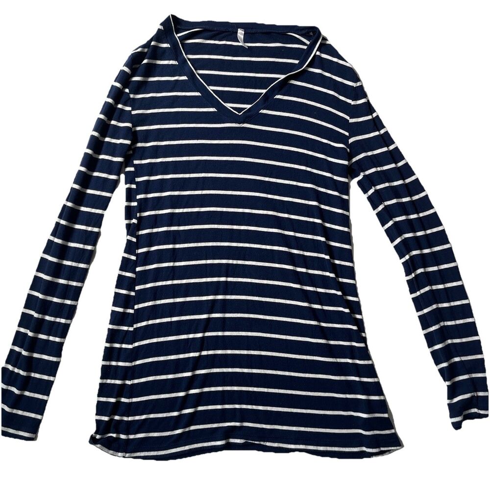 PinkBlush Maternity Long Sleeve Stretch Top Shirt S Casual V-neck Blue White